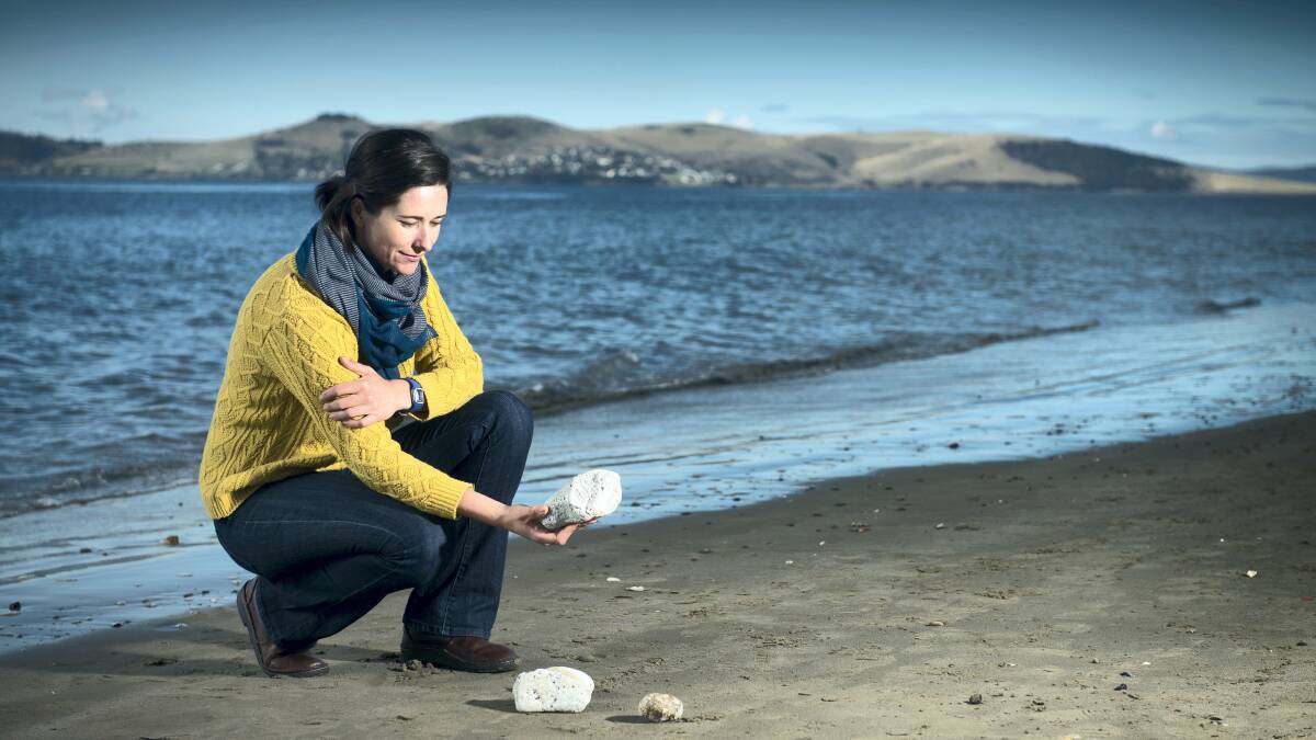 University of Tasmanian vulcanologist Rebecca Carey has been tracking pumice washed up on Tasmanian beaches.