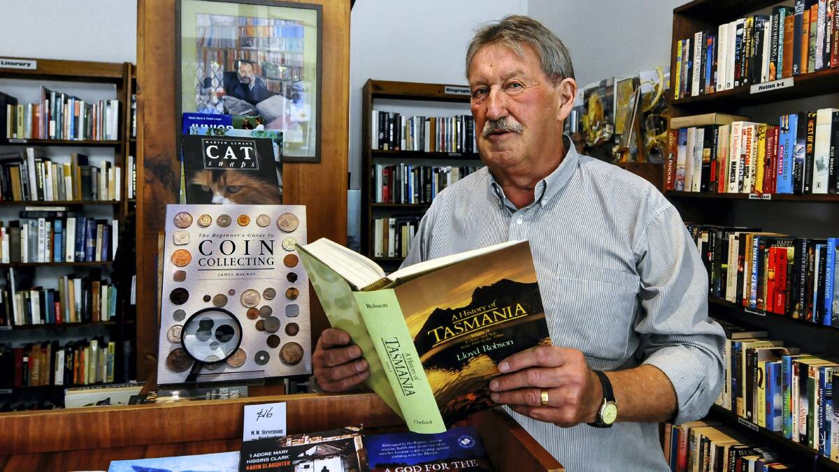 Martin Stevenson in his new bookstore in Launceston's Quadrant Mall. Picture: NEIL RICHARDSON