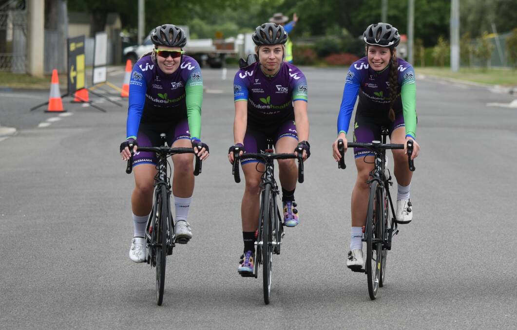 Foreign climbs: Lauren Perry, Nicole Frain and Ruby Roseman Gannon heading overseas. Picture: Paul Scambler
