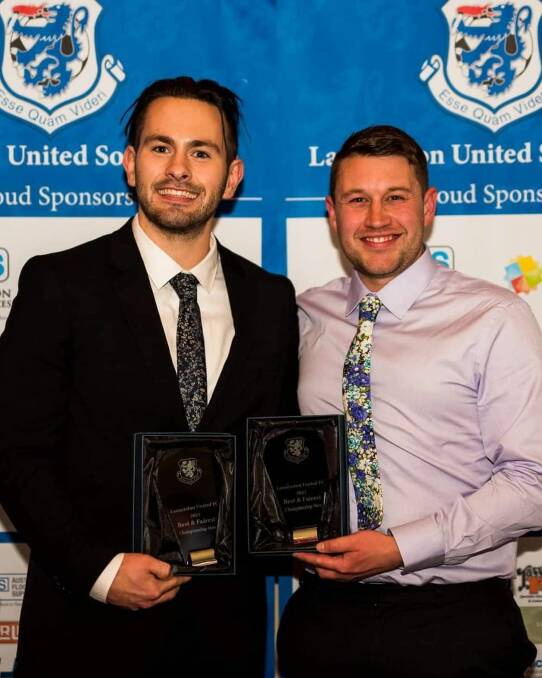 Share dividend: Christian Byard and Aidan Rigby shared the Launceston United player of the season award. Pictures: Kaleb Clark