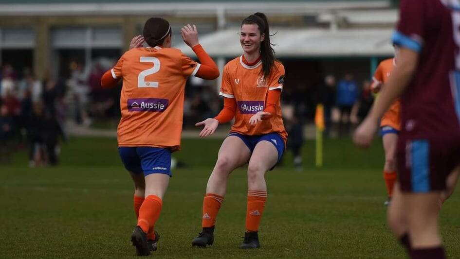 DOUBLE ACT: Riverside teammates Meg Connolly and Chelsea Wing have grown accustomed to celebrating goals together. Picture: Floyd Jones
