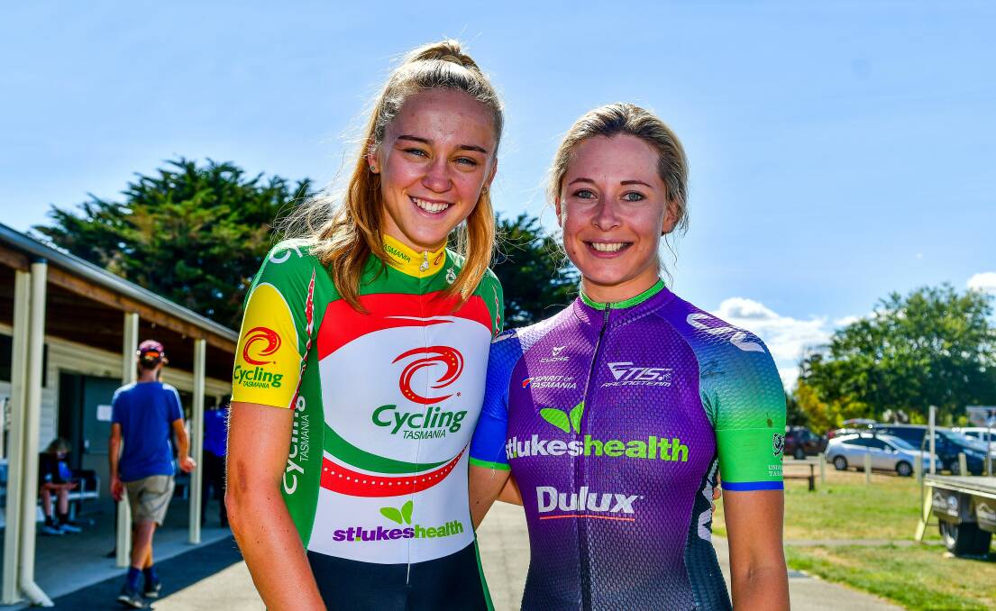 Tasmanian silver medallists Catelyn Turner and Nicole Frain at the Oceania Cycling Championship time trials in Evandale. Picture: Scott Gelston 