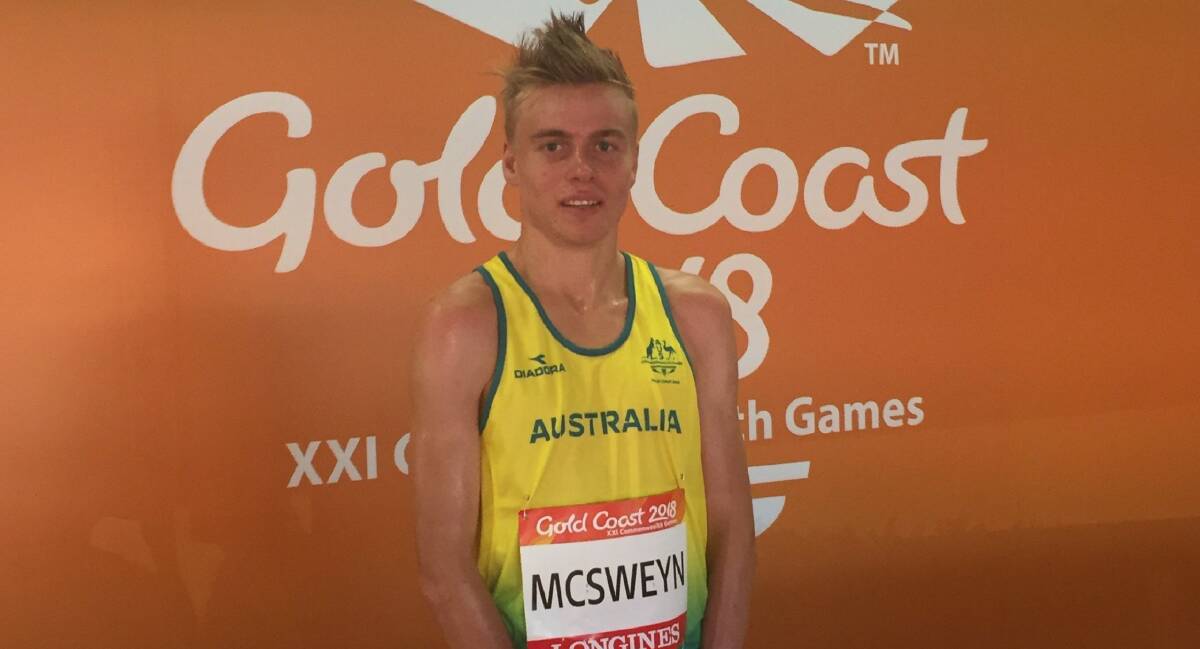 Gold coasting: Stewart McSweyn taking in his first Commonwealth Games in 2018. Picture: TIS