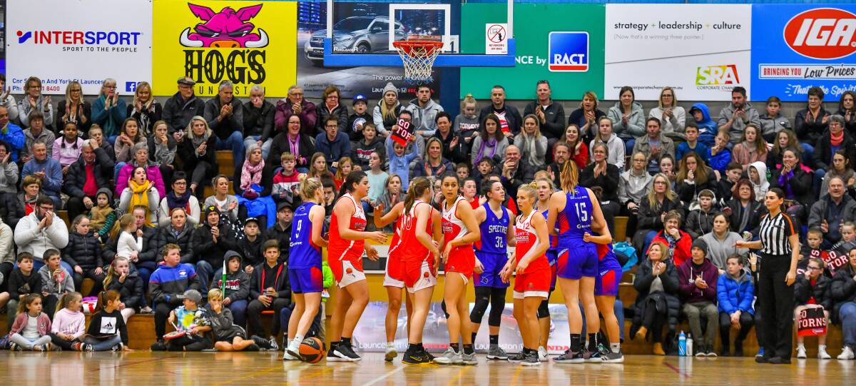 Crowd pleasers: Scenes from Elphin Sports Centre as the Tornadoes defeated the Nunawading Spectres in the SEABL preliminary final last August. Picture: Scott Gelston