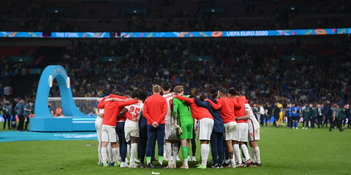 Not coming home: England players commiserate each other as Italy wins Euro 2020. Picture: Twitter