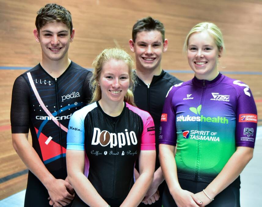 Tracking well: The Tassie team of Dalton Stretton, Amy Wright, Lachlan Spurr and Lauren Perry. Picture: Neil Richardson