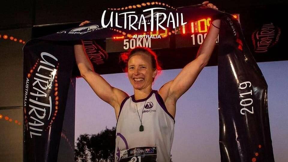 Marathon effort: Amy Lamprecht celebrates her victory at the Ultra-Trail Australia 100. Picture: Facebook