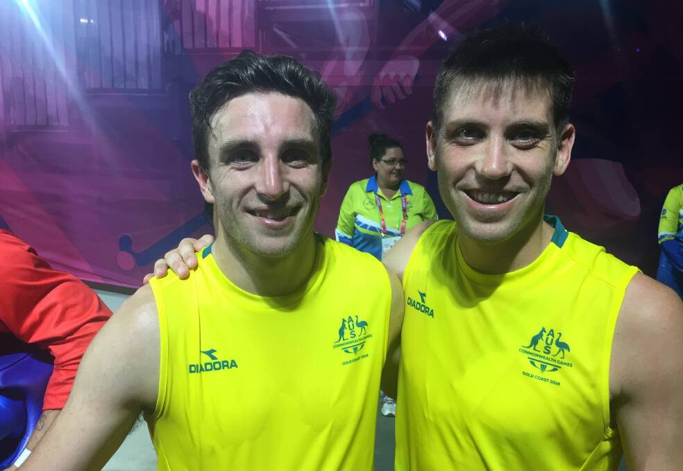 Golden smiles: Tasmanians Jeremy Edwards and Eddie Ockenden represented Australia at the Commonwealth Games. Picture: TIS