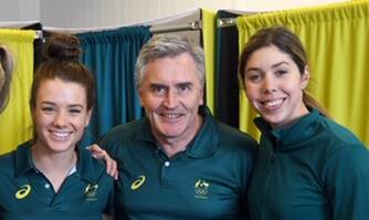 TEAM TAS: Australian Olympic Chef de Mission Ian Chesterman with fellow Tasmanians and newly-announced cycling team members Amy Cure and Georgia Baker. Picture: AOC