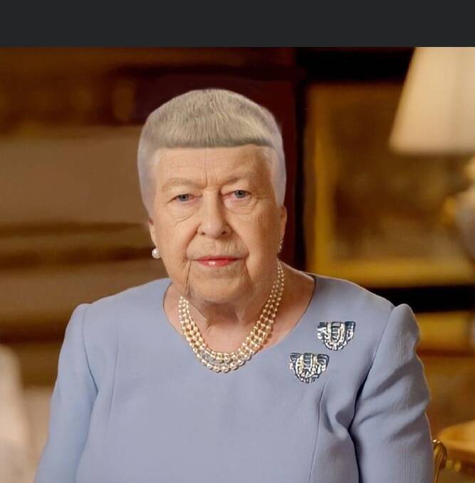 Her Majesty The Queen with a Phil Foden haircut. This is a digitally altered image. 