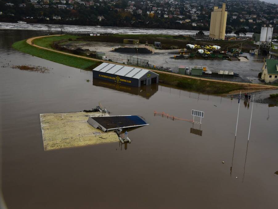Deluge: St Pat's Rowing Club and the pontoon from North Esk.