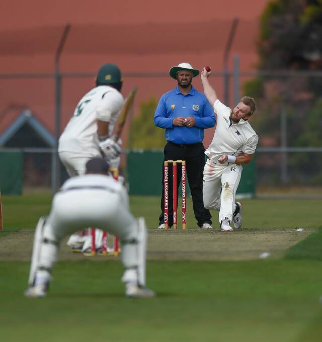 FAST FORWARD: Riverside's Lyndon Stubbs bowls to Launceston captain Alistair Taylor on the opening day of the grand final. Picture: Craig George