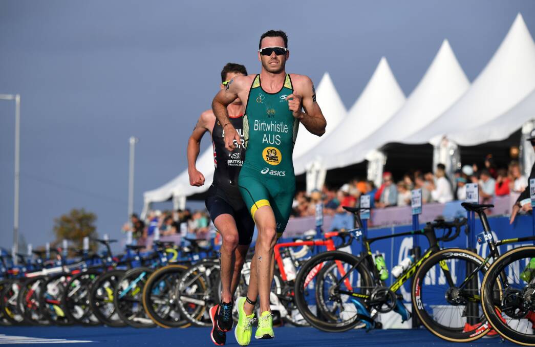 Heading home: Jake Birtwhistle on his way to seventh place on the Gold Coast on Sunday. Picture: Delly Carr, ITU Media
