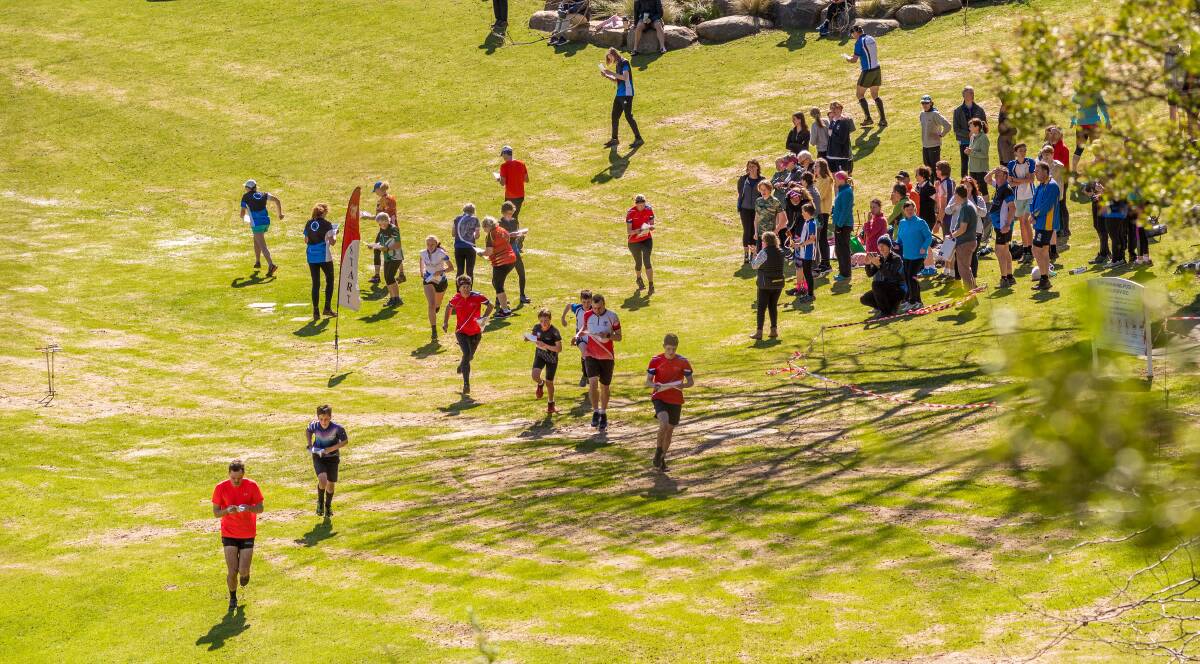 THEY'RE OFF: Start of the orienteering championships in the Cataract Gorge, Launceston, on Sunday. Picture: Phillip Biggs