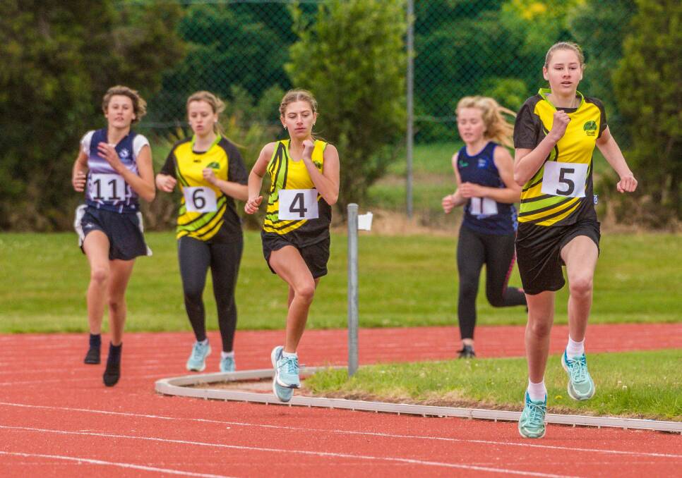 Lead role: Brooks High School's Aleisha Wickham leads the grade 9 1500-metre race at St Leonards. Pictures: Phillip Biggs