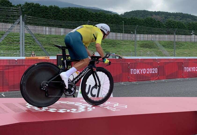 Richie Porte heads off on the time trial. Picture: Twitter