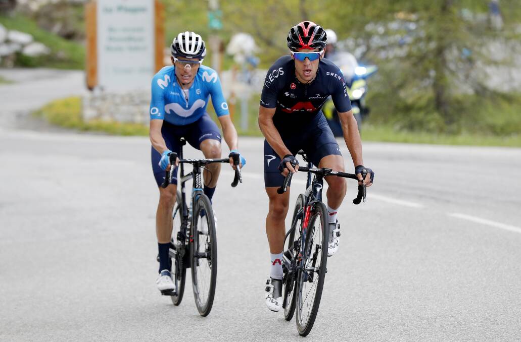 Climb every mountain: Richie Porte (INEOS Grenadiers) breaks away with Enric Mas (Movistar) at the end of stage seven of the Critérium du Dauphiné to La Plagne, France. Picture: Getty Images