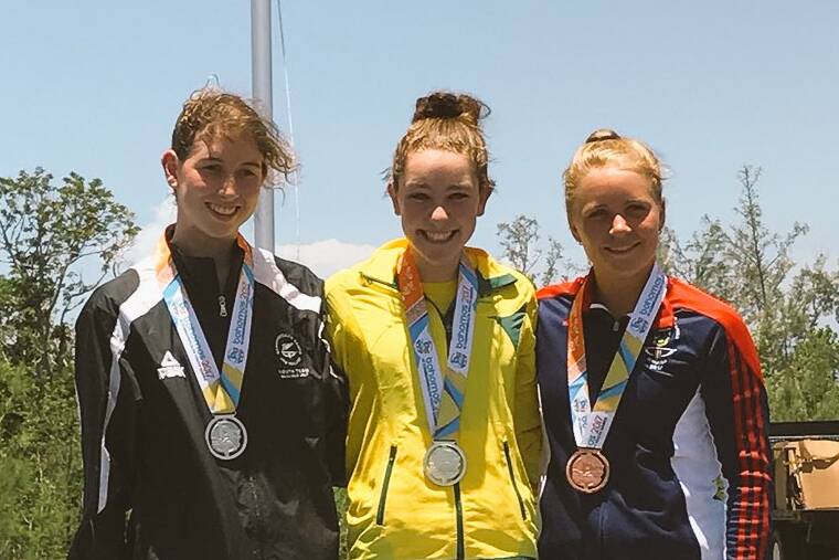 Tasmanian Madeleine Fasnacht tops the podium at the Commonwealth Youth Games. Picture: Twitter