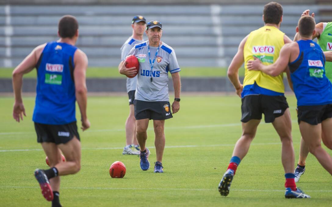 WATCHFUL EYE: Chris Fagan keeps a watch on his Lions players during a pre-season training camp in Launceston on Monday. Pictures: Phillip Biggs