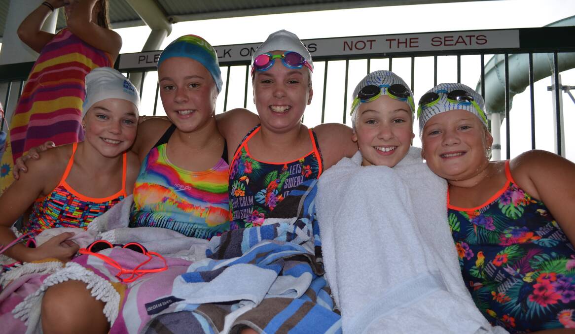 Ready to go: Waiting with excitement for the start of racing are Callie Kitto, 11, Ela Poulton, 13, Erin Clayton, 13, Payton Brown, 11, and Addison Brumby, 10. Pictures: Wendy Shaw