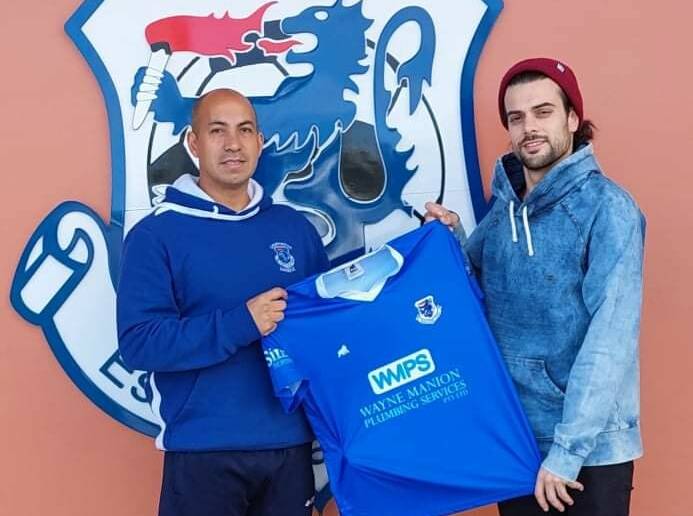 United we stand: Launceston United coach Fernando Munoz welcomes Isael Carvalho to Birch Avenue. Picture: Facebook