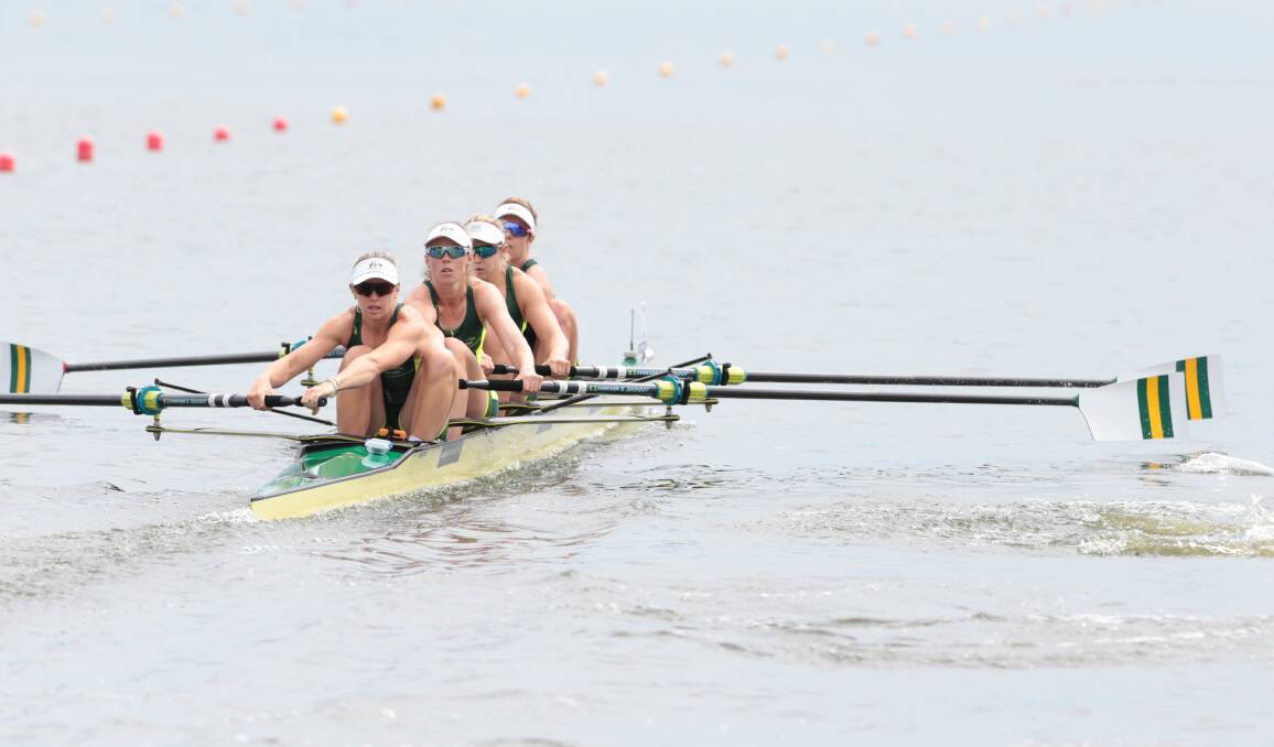 Third dimension: The Australian women's four of Lucy Stephan, Sarah Hawe, Olympia Aldersey and Katrina Werry. Picture: Rowing Australia
