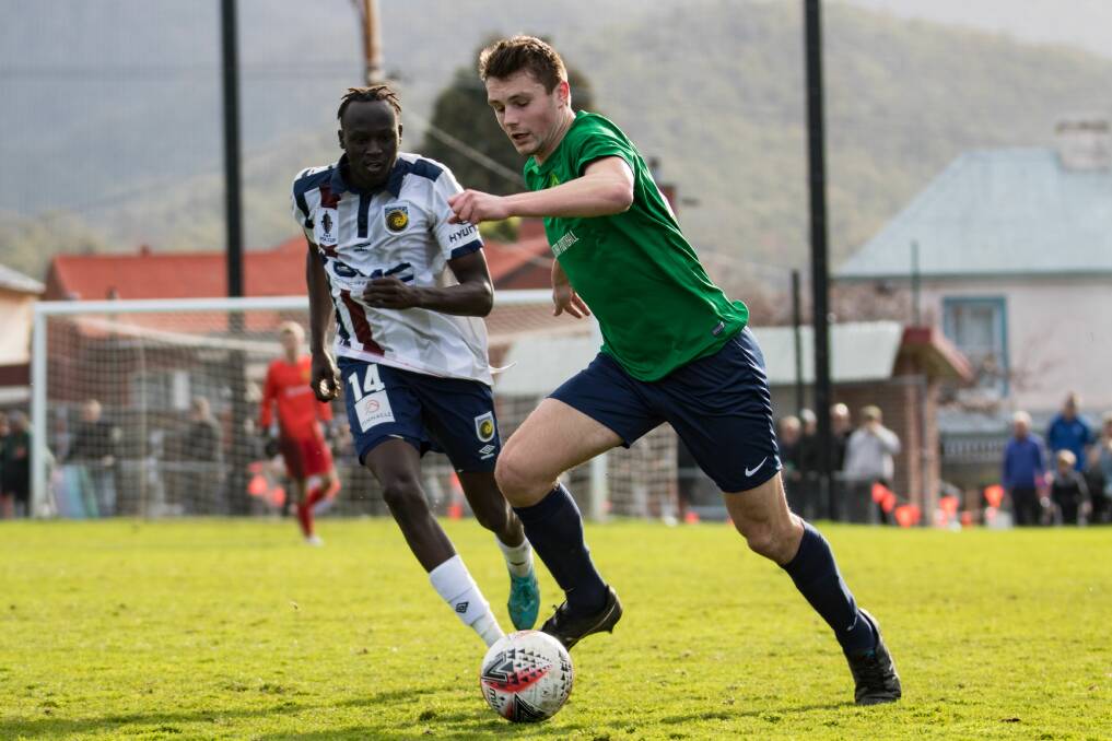 Coasting along: Noah Mies playing for Tasmania against Central Coast Mariners on Sunday. Picture Solstice Digital