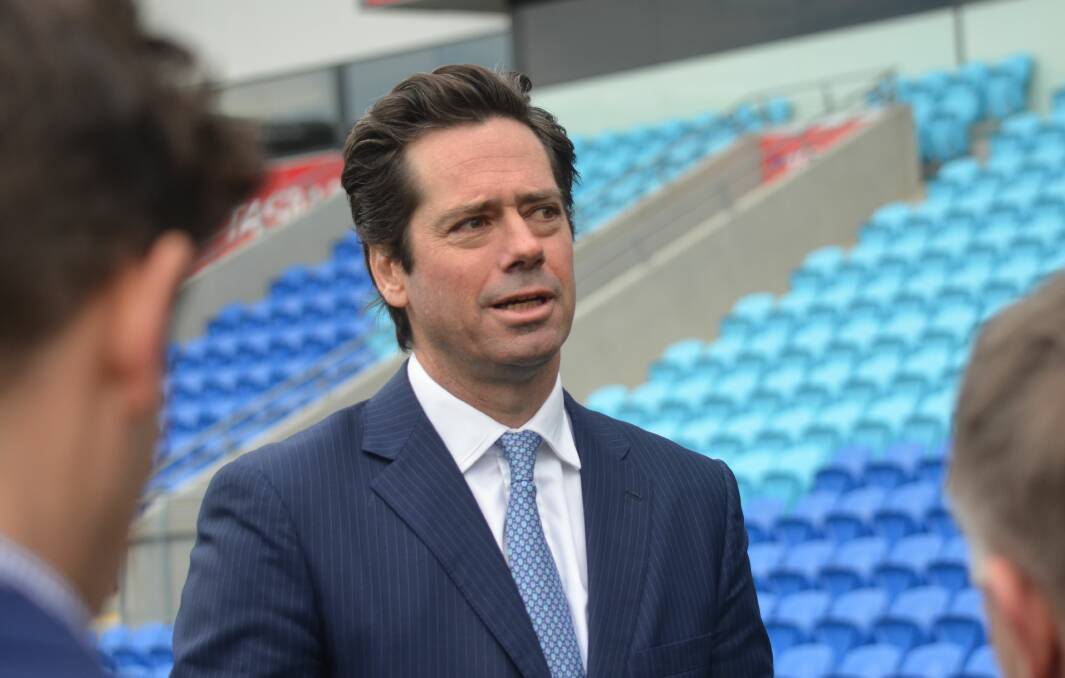 AFL chief executive Gillon McLachlan inspecting facilities at Bellerive Oval last year.