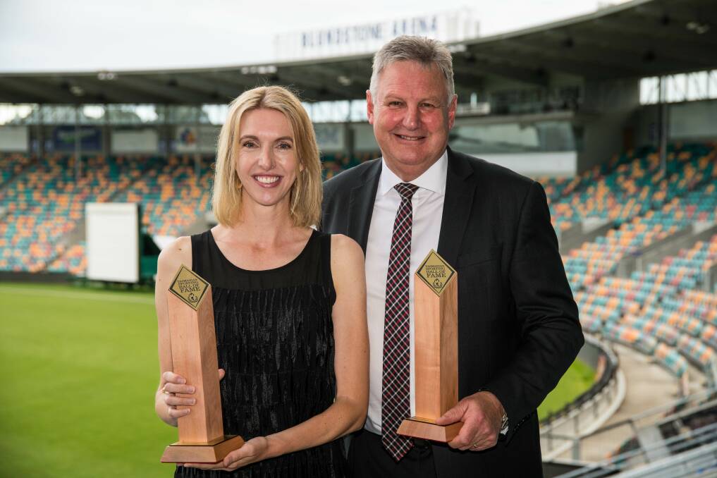 Sporting arena: Newly-inducted Tasmanian sports hall of fame members Donna MacFarlane and Michael Roach.