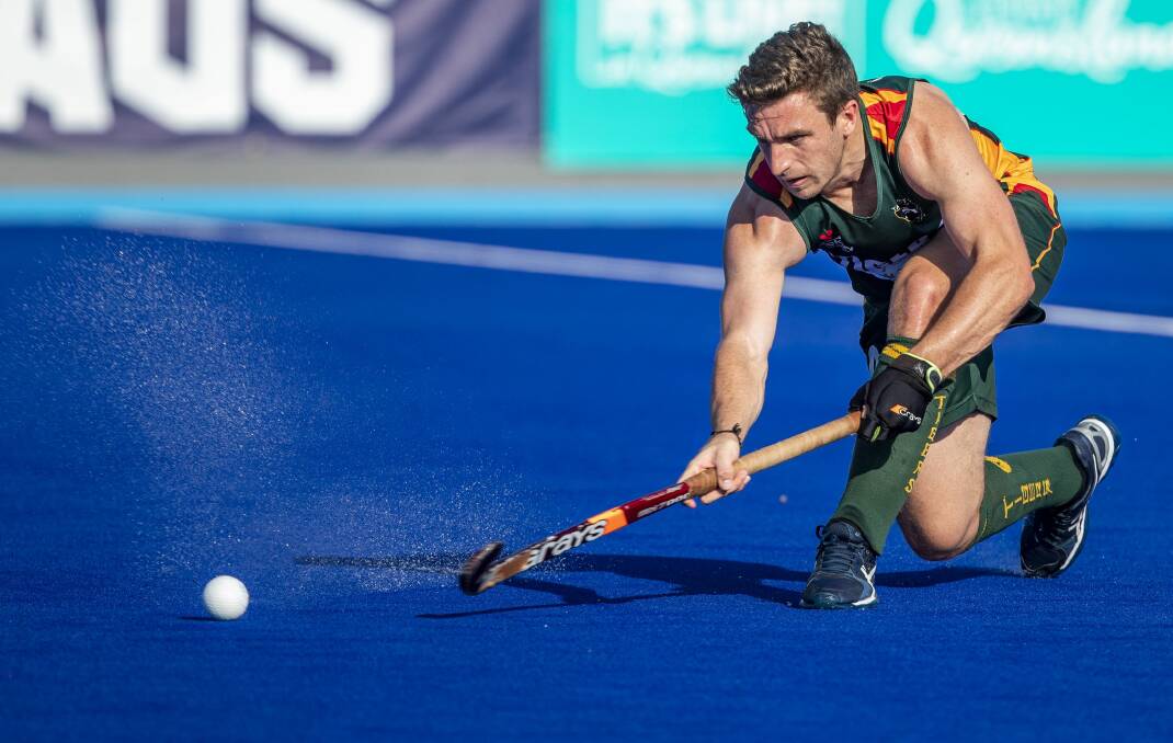 Tiger land: Jeremy Edwards playing for the Tassie Tigers in this the Australian Hockey League last week. Picture: Click InFocus