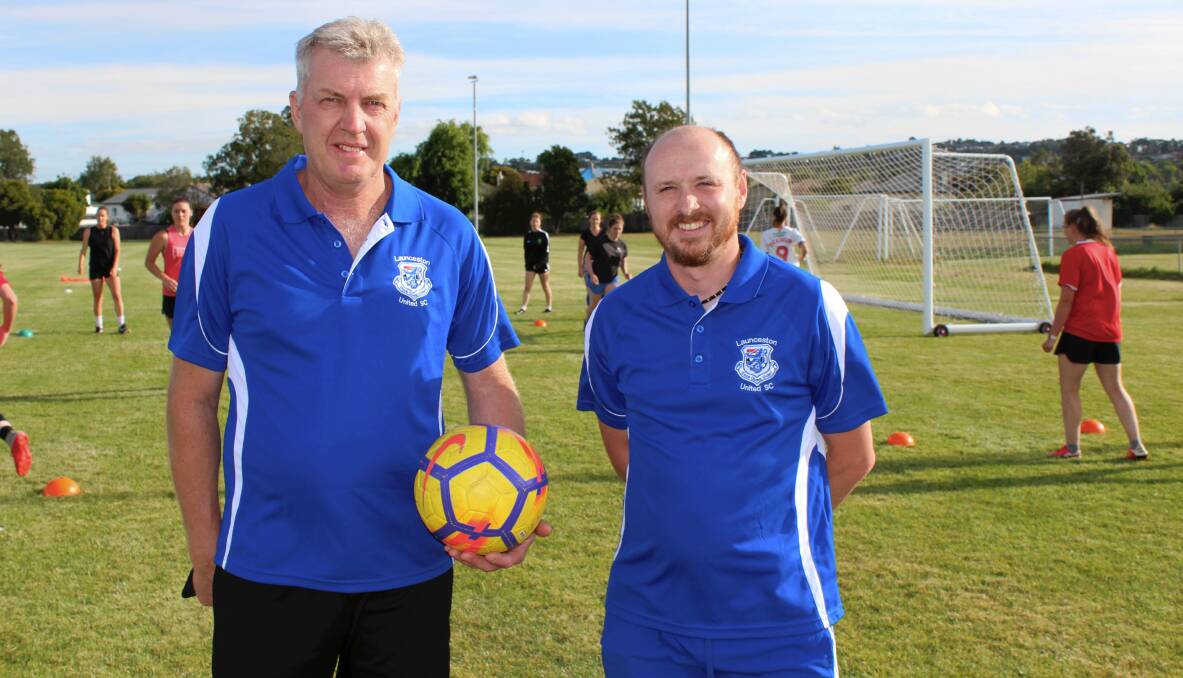 Co-operation: Co-coaches Lynden Prince and Frank Compton are upping the ante at Launceston United. Picture: Hamish Geale