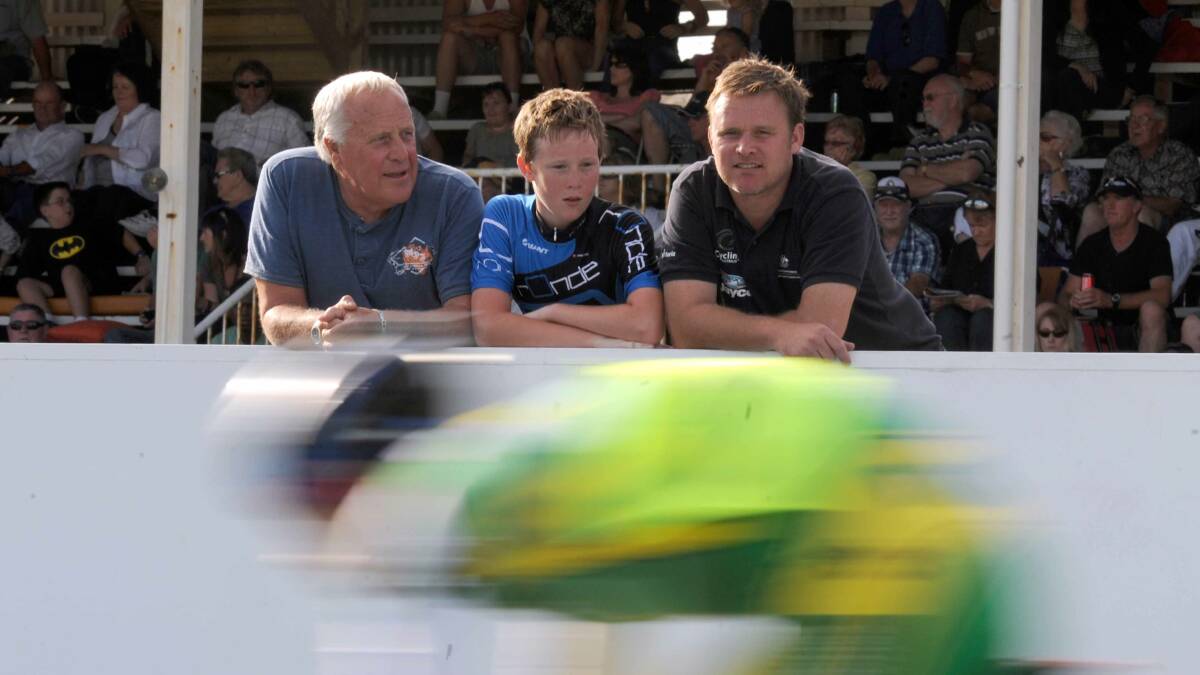 Revolving door: Three generations of cycling Gilmores, Graeme, Zack and Matthew, at the Burnie Carnival in 2012.