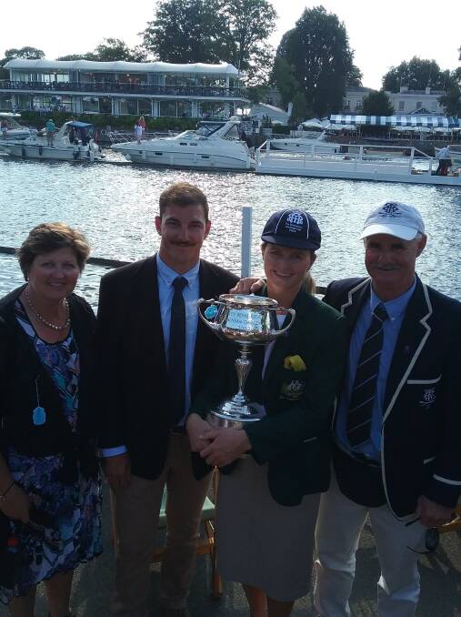 Launceston rower Ciona Wilson with her partner Vincent Bell and her parents Kim and Mark Wilson after her win at Henley.