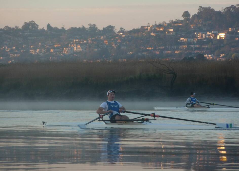 Youl on an early morning training row on the Tamar.