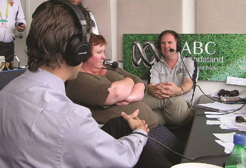 Home ground advantage: Newlinds interviewing Australian selector Jamie Cox along with fellow presenter Louise Saunders at Bellerive Oval in 2007.