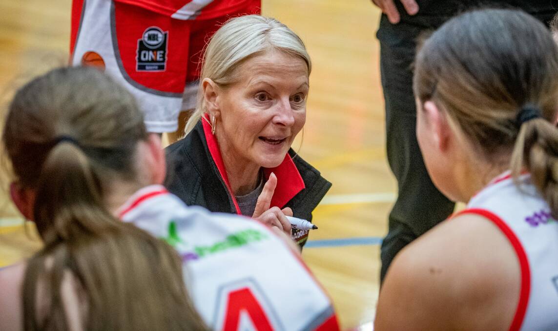 Making a point: Tornadoes coach Sarah Veale during the game against Bendigo Braves in June. Picture: Paul Scambler 