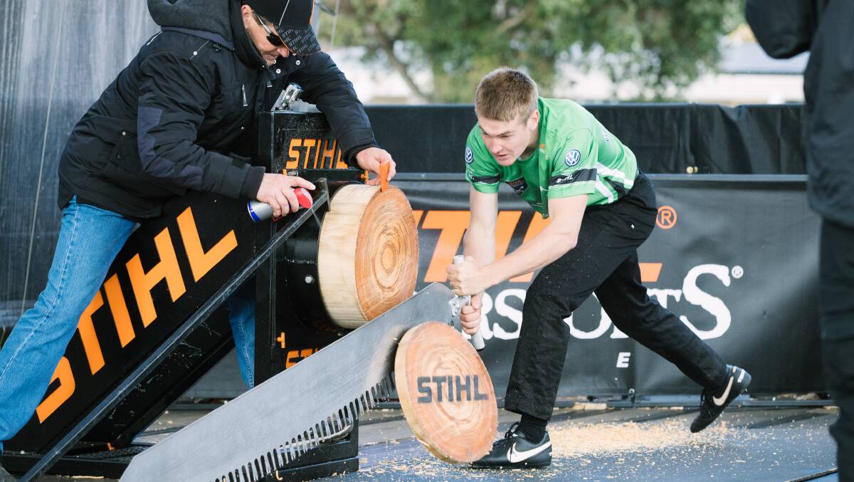 I saw that: Daniel Gurr competing at the Australian timbersports rookie championship in Melbourne earlier this month.
