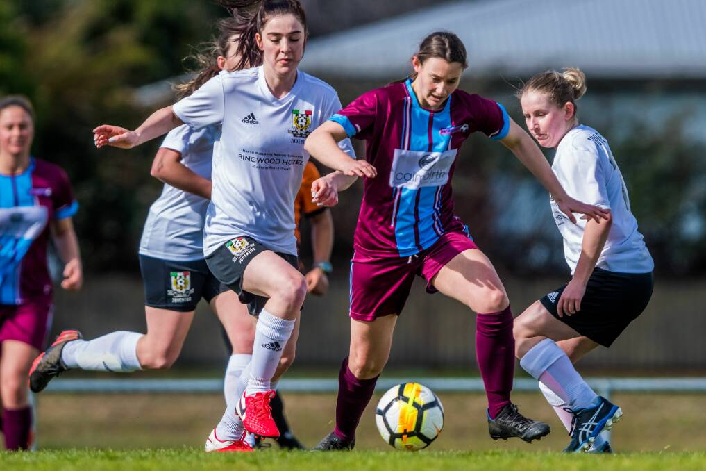LONE RANGER: Emma Langley surges forward for Northern Rangers against Launceston City at Prospect Park earlier this season. Picture: Phillip Biggs