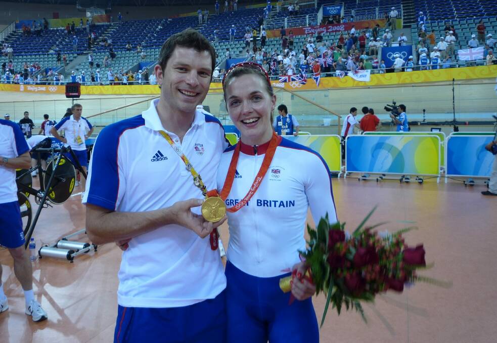 TRACK RECORD: Scott Gardner and British cyclist Victoria Pendleton at the Beijing Olympics. Picture: Supplied