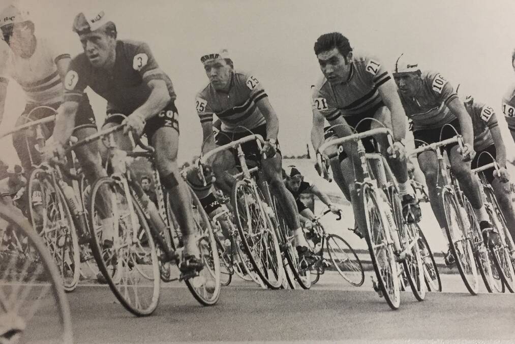 In the frame: Graeme Gilmore (no.3) and Eddy Merckx (no.21) in competition at the 1969 road world championships in Zolder, Belgium.