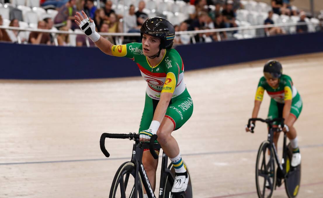 Tassie cup: Amy Cure and Georgia Baker secure gold and silver in the women's scratch race. Picture: Con Chronis