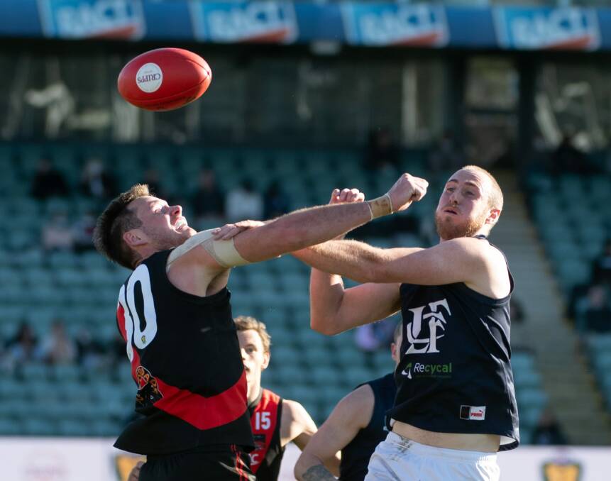 Ball up: Action from the State League grand final between Launceston and the Northern Bombers in September. Picture: Paul Scambler