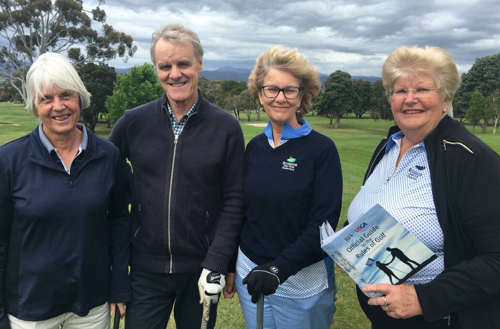 Teed up: Referee Frances Hudson (right) with Riverside clubmates Alison Henty and Philip and Carolyn Welch.