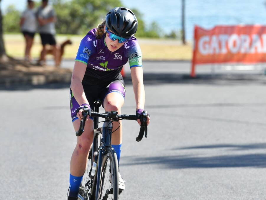 Pain barrier: Catelyn Turner shows the effects of a fall in the criterium.