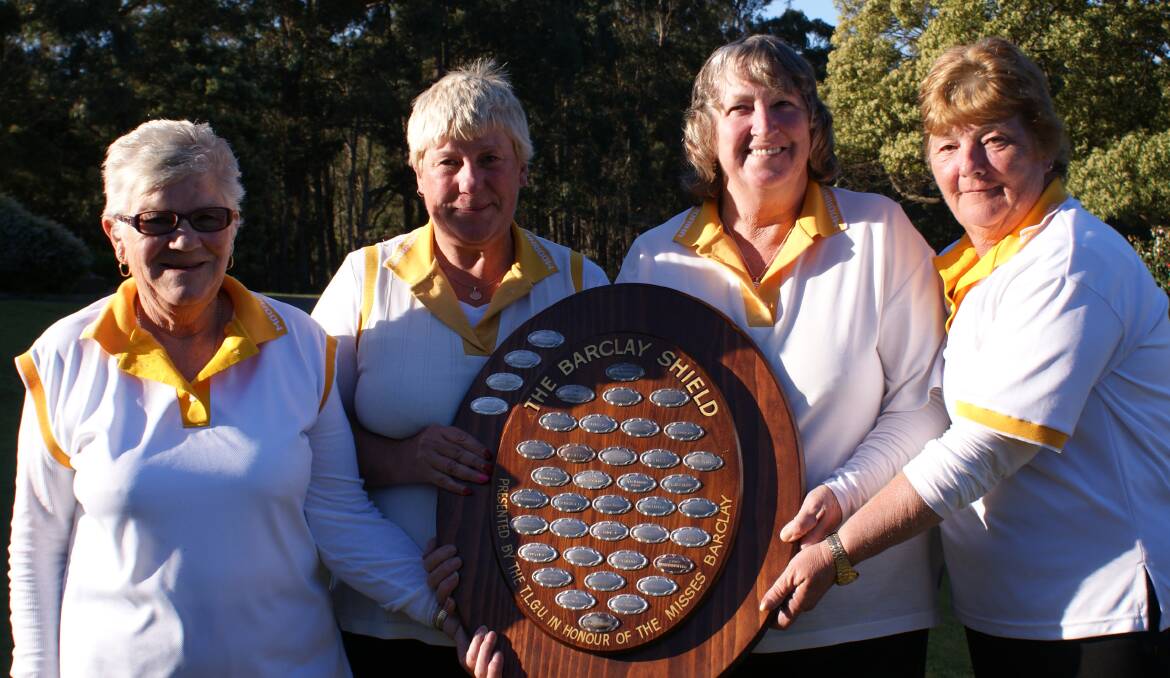Moor please: Moorina Ladies Colleen Krushka, Tanya Thompson, Lyn Mullins and Diane Rattray with the Barclay Shield at Ulverstone.