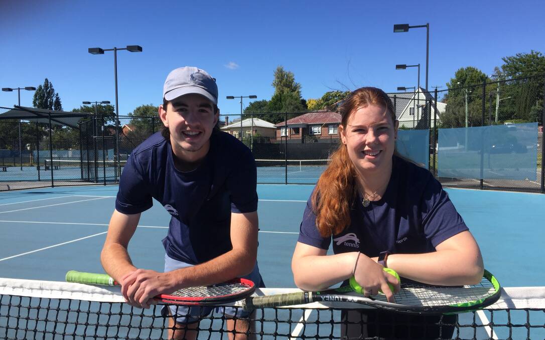 COURT IN THE ACT: Sam Whitehead and Sarah Gower prepare for action at the Launceston Regional Tennis Centre. Picture: Rob Shaw