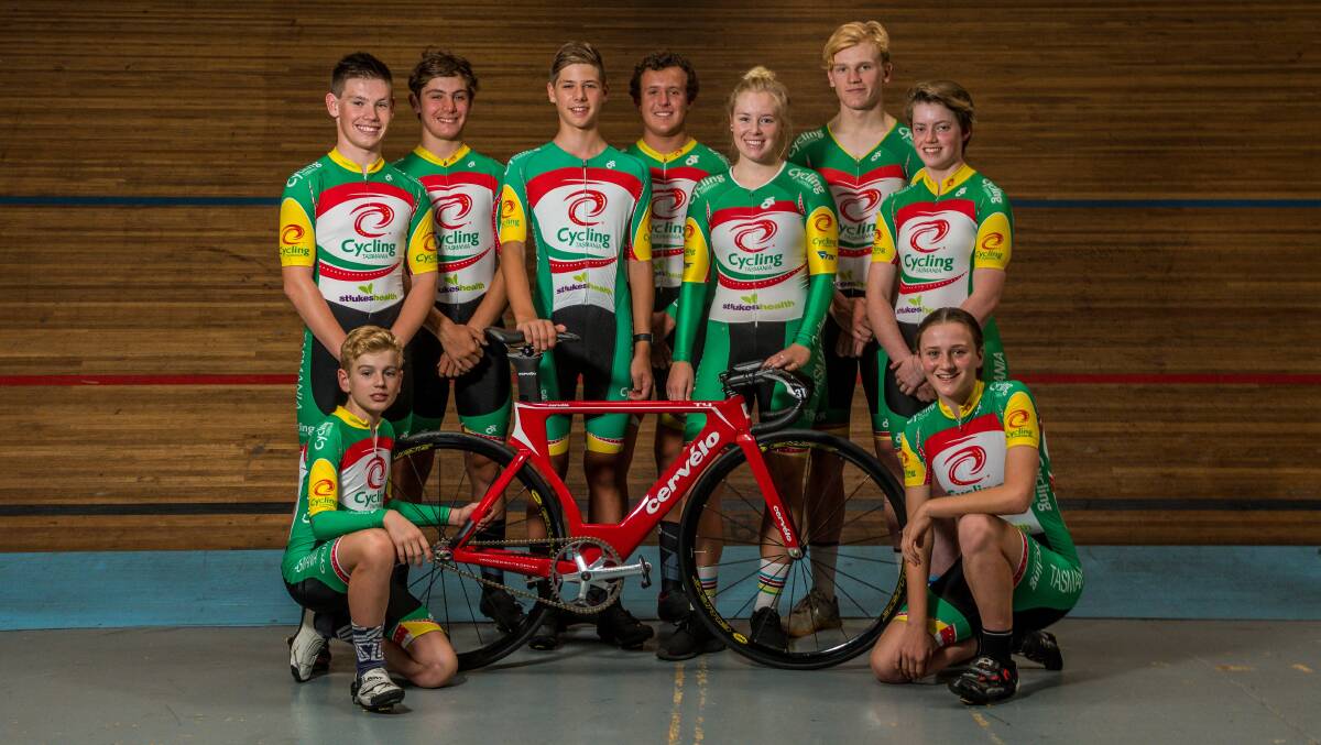 In gear: The Tasmanian track cycling team heading off to nationals. Picture: Phillip Biggs