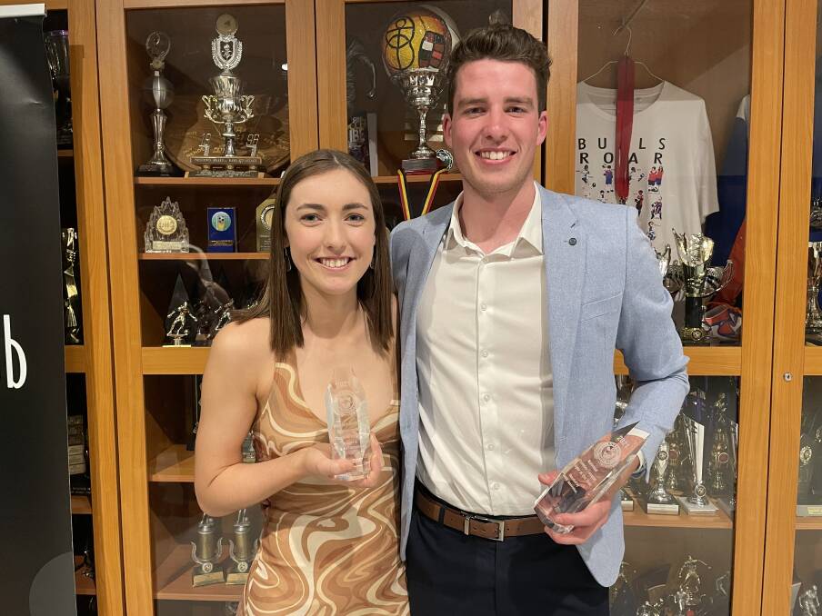STRAIGHT TO THE POOL ROOM: Riverside's senior women's and men's best and fairest winners Meg Connolly and will Humphrey. Picture: Rob Shaw