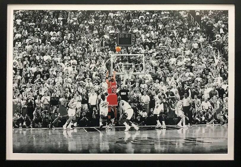 Jordan's last ever shot for the Chicago Bulls. Spoiler alert: it went in. Picture: Twitter