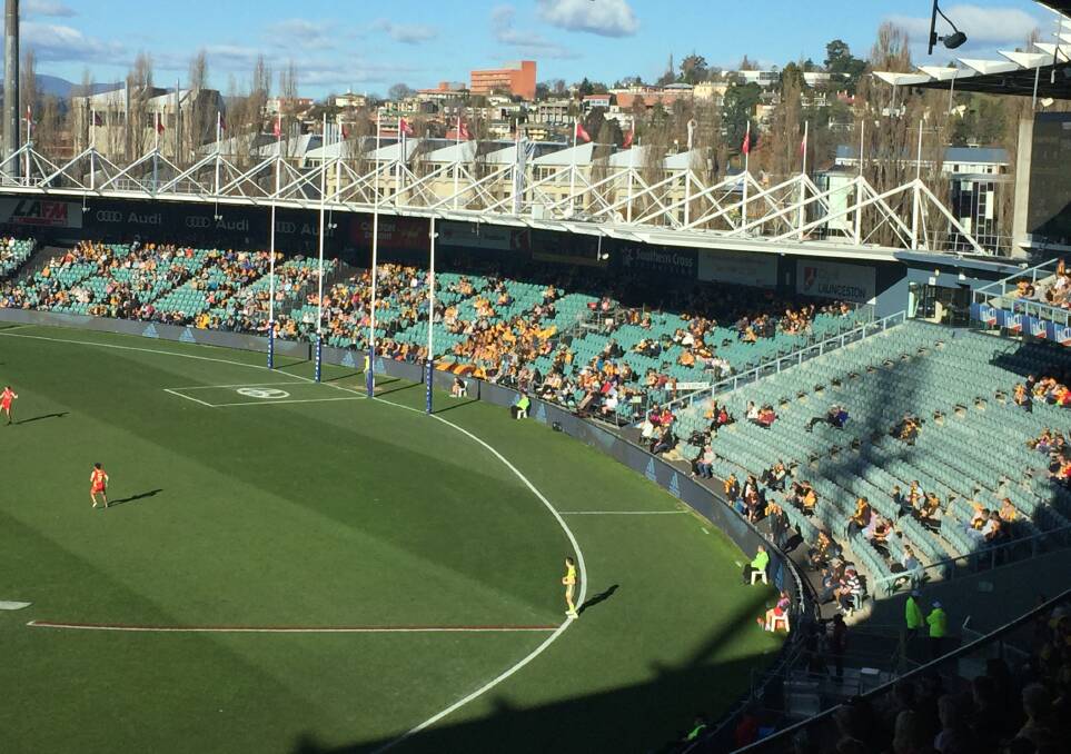 Ground for concern: Empty seats abound at UTAS Stadium on Saturday. Picture: Rob Shaw